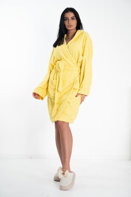 Ženski bademantil od frotira-ŽUTA BOJA