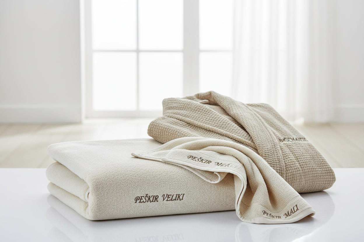 geniriši mi sliku seta na kojem se nalazi Peškir veliki, peškir mali i bademantil!