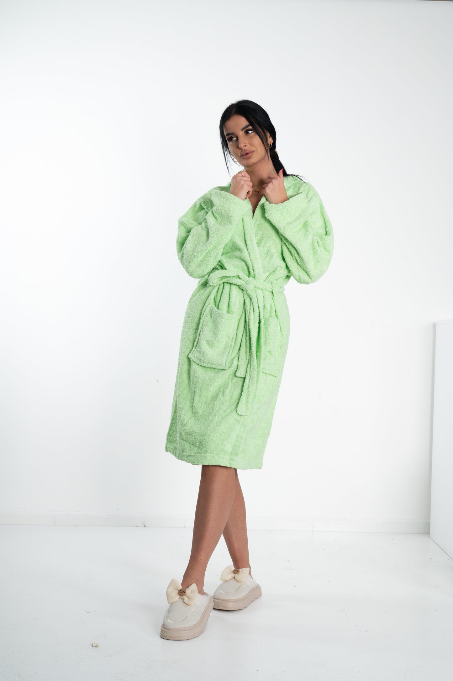 Ženski bademantil od frotira-ZELENA BOJA